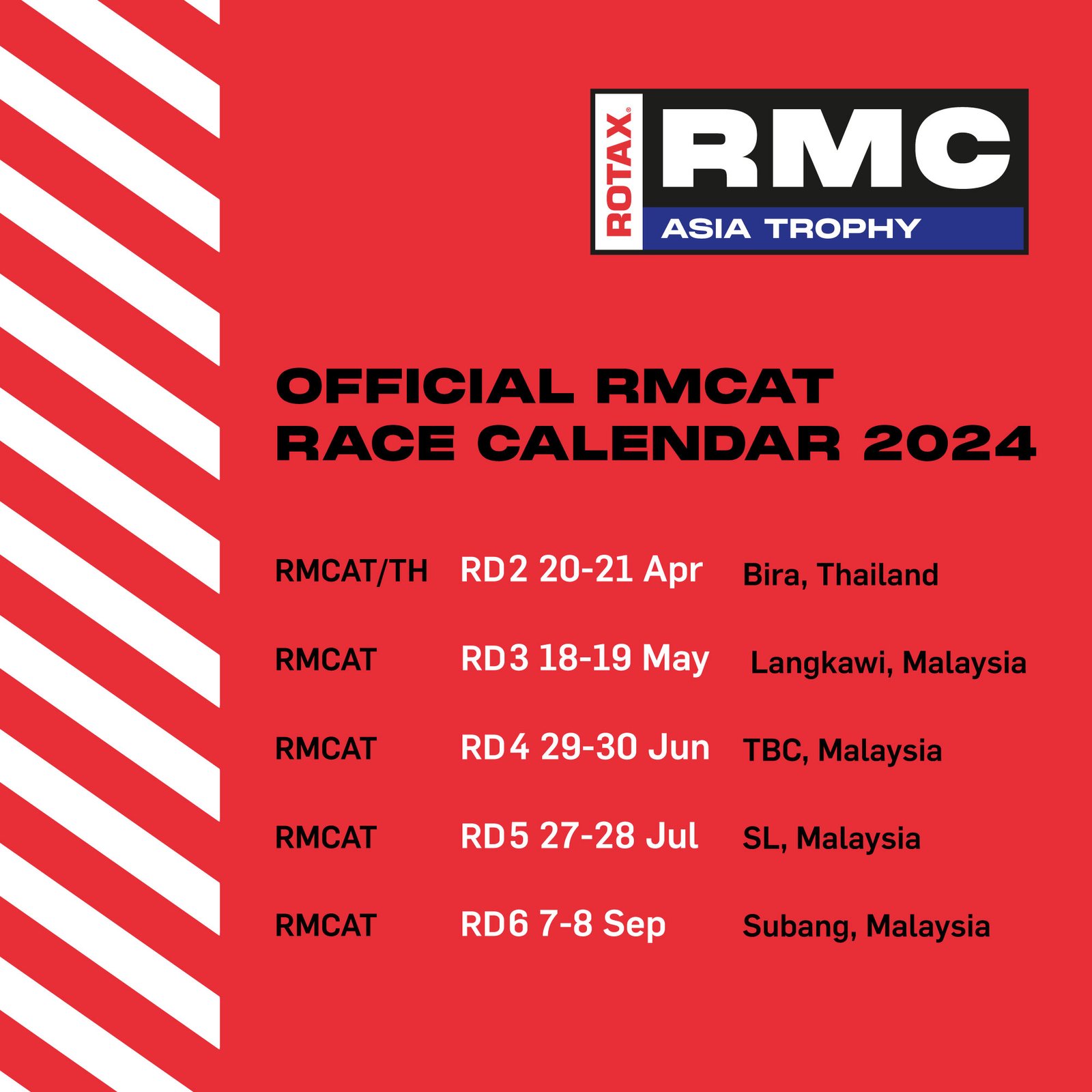 latest and updated RMCAT 2024 calendar Rotax Max Challenge Asia