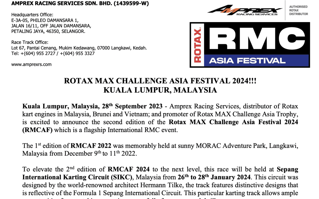 ROTAX MAX CHALLENGE ASIA FESTIVAL 2024 Press Release